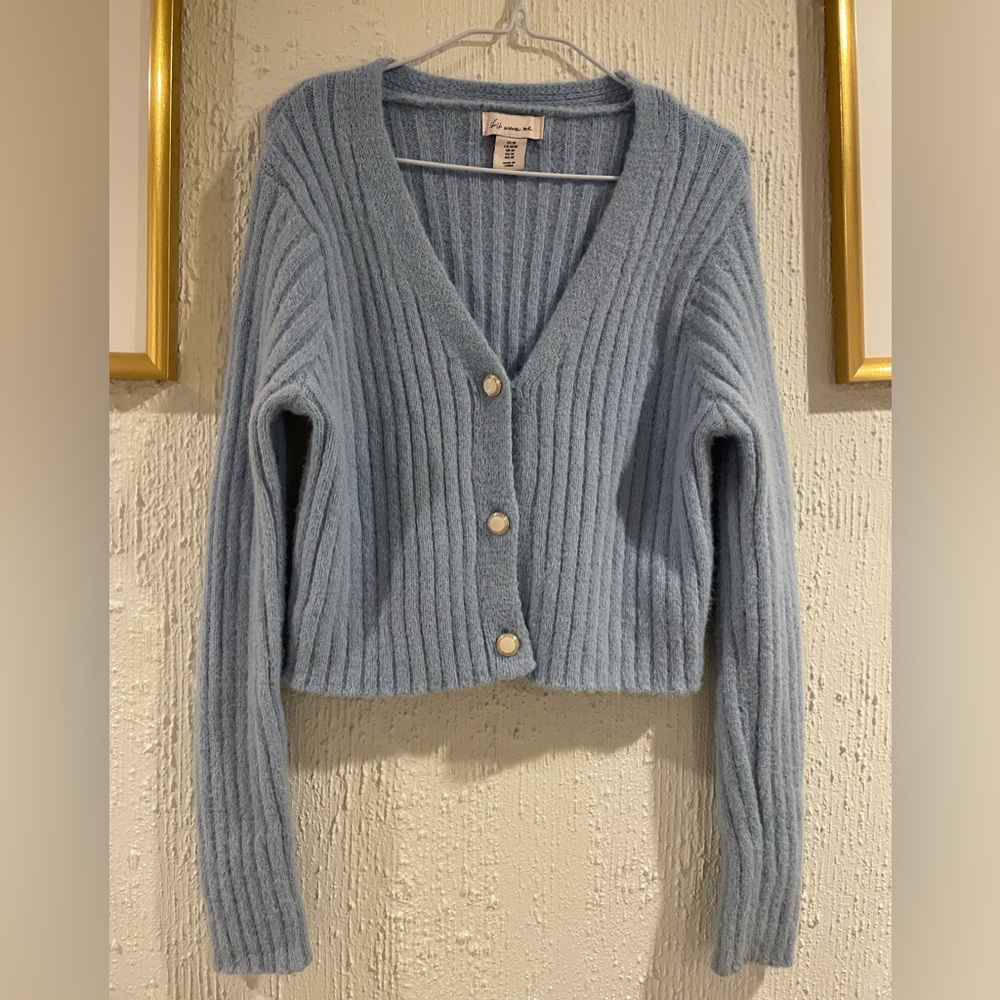 if it were me Soft Blue Ribbed Cardigan
